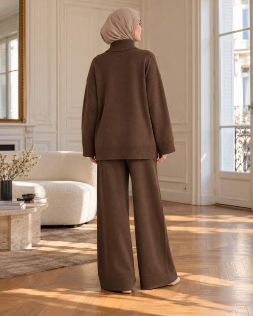 Ensemble maille et pantalon large Coffee — vue HERO
